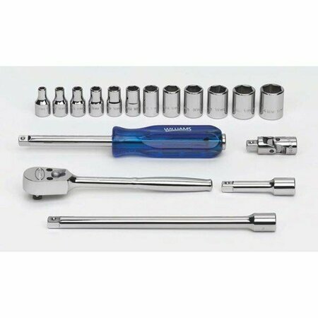 WILLIAMS Socket/Tool Set, 17 Pieces, 6-Point, 1/4 Inch Dr JHWMSM-17HF